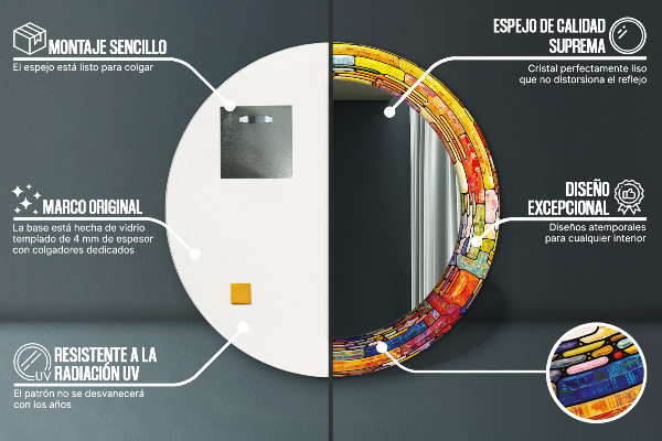 Miroir rond imprimé Vitrail coloré