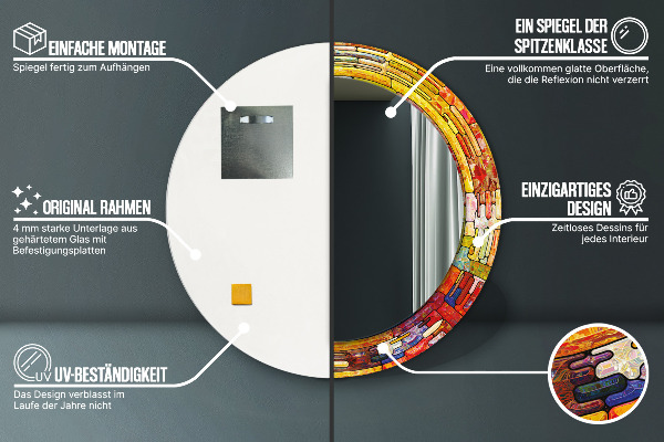Miroir rond imprimé Vitrail coloré