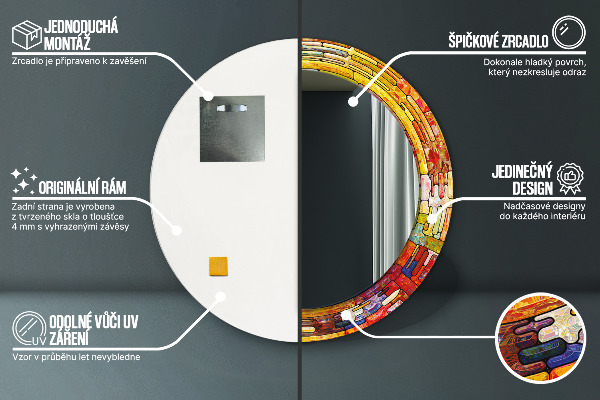 Miroir rond imprimé Vitrail coloré