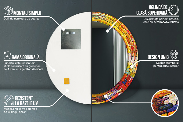 Miroir rond imprimé Vitrail coloré