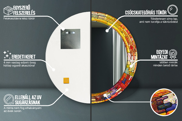 Miroir rond imprimé Vitrail coloré