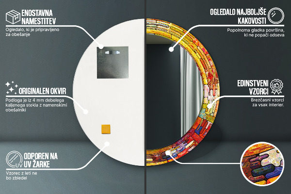 Miroir rond imprimé Vitrail coloré