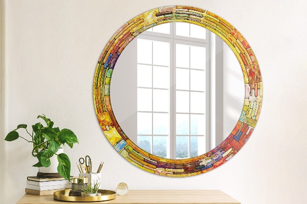 Miroir rond imprimé Vitrail coloré