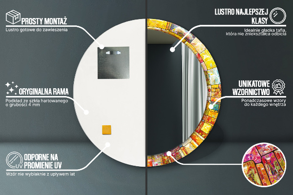 Miroir rond imprimé Vitrail coloré