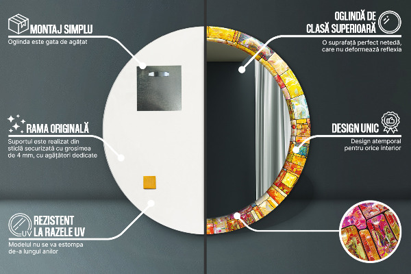 Miroir rond imprimé Vitrail coloré