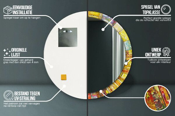 Miroir rond imprimé Vitrail coloré