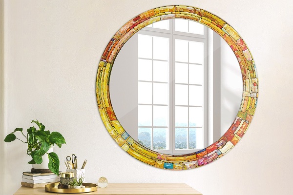 Miroir rond imprimé Vitrail coloré