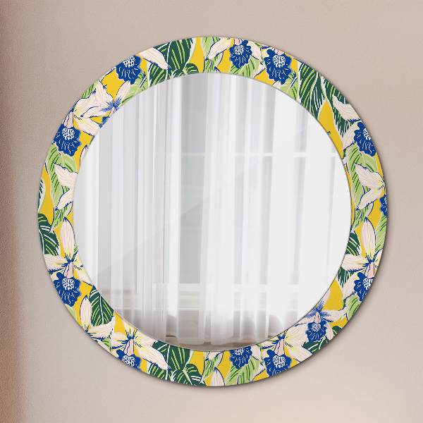 Miroir rond imprimé Orchidées bleues et jaunes