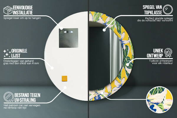 Miroir rond imprimé Orchidées bleues et jaunes