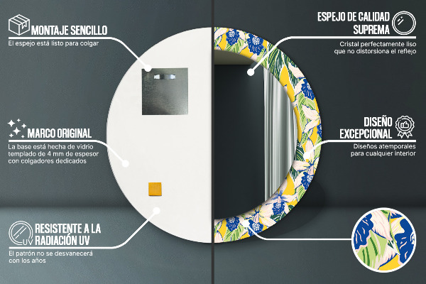 Miroir rond imprimé Orchidées bleues et jaunes