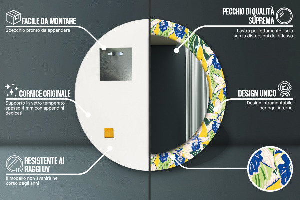 Miroir rond imprimé Orchidées bleues et jaunes