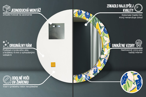 Miroir rond imprimé Orchidées bleues et jaunes