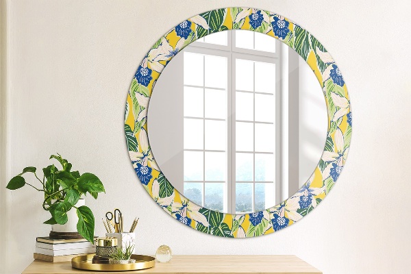 Miroir rond imprimé Orchidées bleues et jaunes