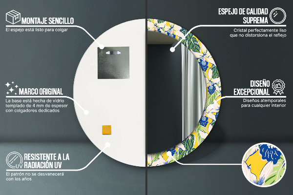 Miroir rond imprimé Orchidées bleues et jaunes