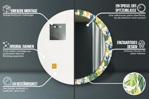 Miroir rond imprimé Orchidées bleues et jaunes