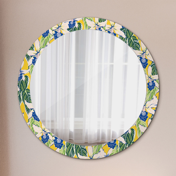 Miroir rond imprimé Orchidées bleues et jaunes