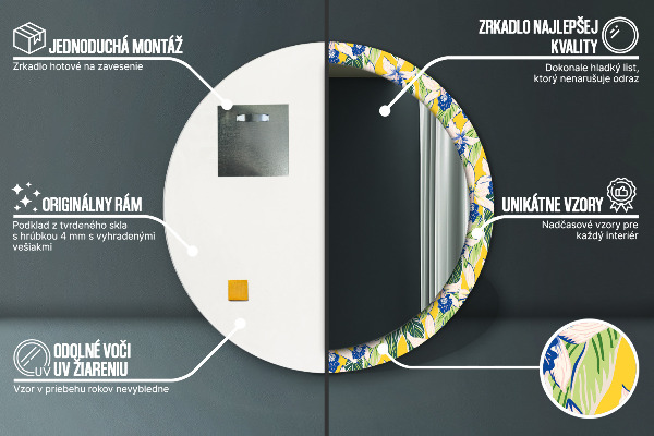 Miroir rond imprimé Orchidées bleues et jaunes