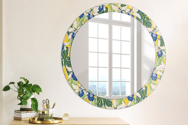 Miroir rond imprimé Orchidées bleues et jaunes
