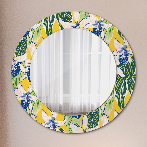 Miroir rond imprimé Orchidées bleues et jaunes