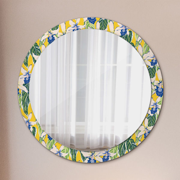 Miroir rond imprimé Orchidées bleues et jaunes