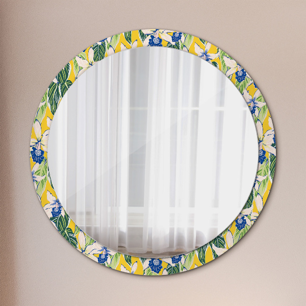 Miroir rond imprimé Orchidées bleues et jaunes