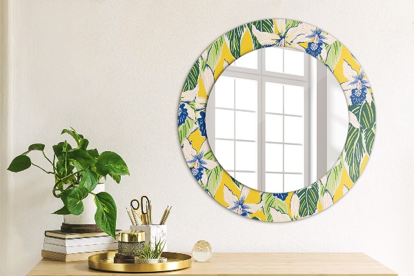Miroir rond imprimé Orchidées bleues et jaunes