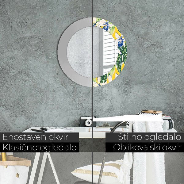 Miroir rond imprimé Orchidées bleues et jaunes