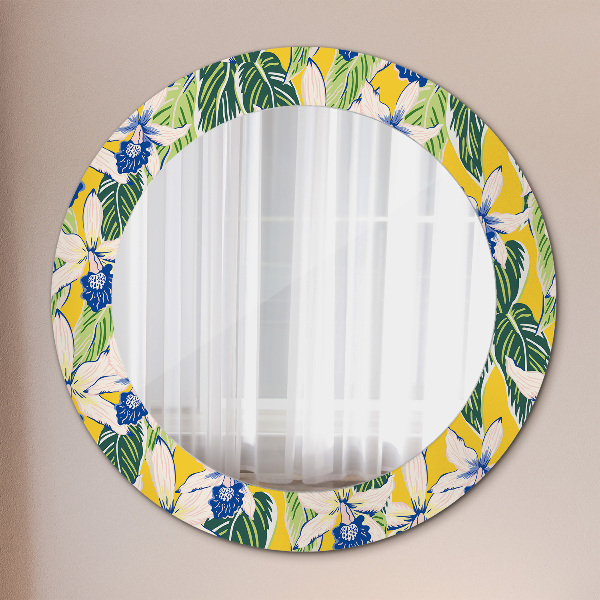 Miroir rond imprimé Orchidées bleues et jaunes