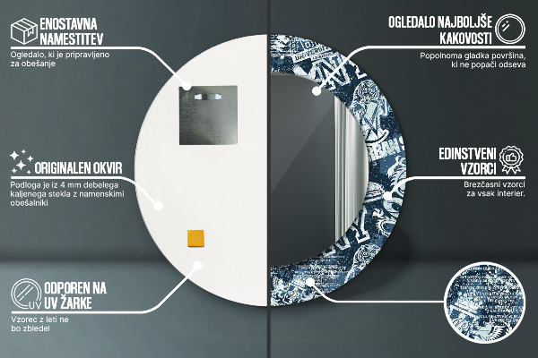 Miroir rond imprimé Collage