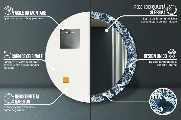 Miroir rond imprimé Collage