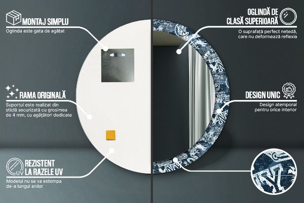 Miroir rond imprimé Collage