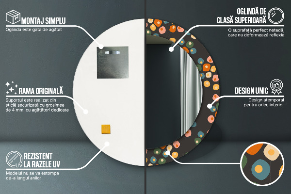 Miroir rond imprimé Pottes de fleurs