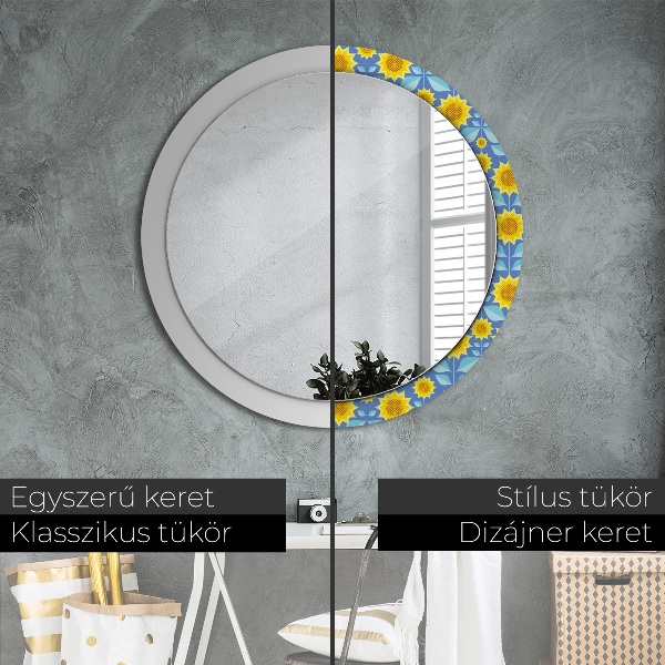 Miroir rond imprimé Tournesols géométriques