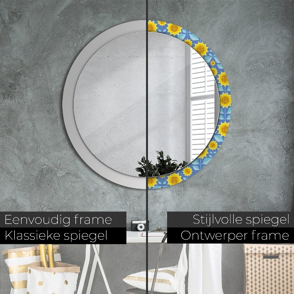 Miroir rond imprimé Tournesols géométriques