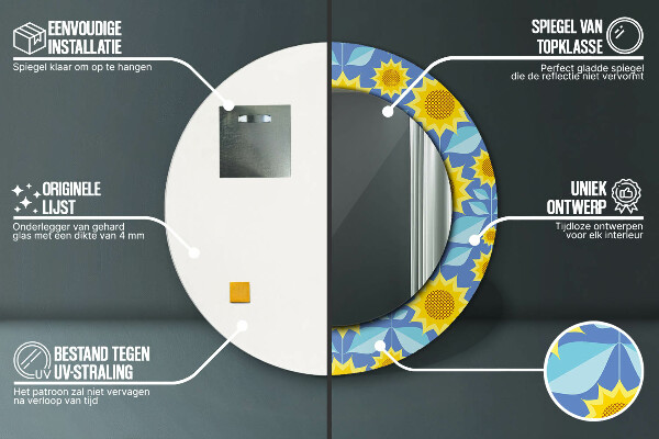 Miroir rond imprimé Tournesols géométriques