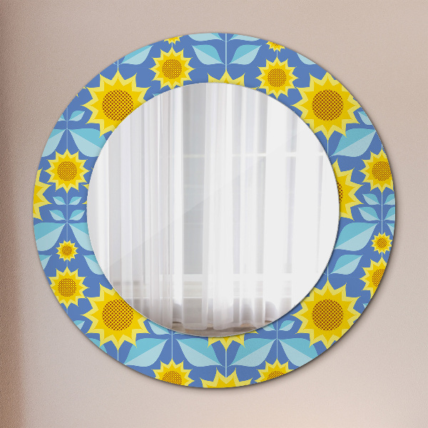Miroir rond imprimé Tournesols géométriques