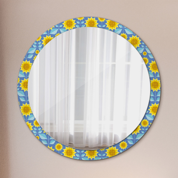 Miroir rond imprimé Tournesols géométriques