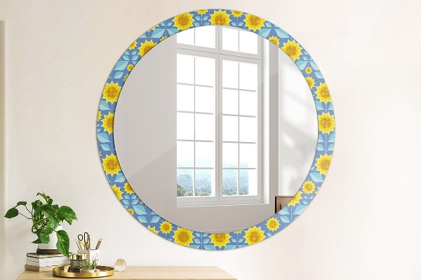 Miroir rond imprimé Tournesols géométriques
