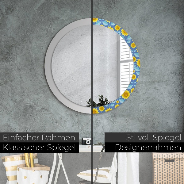 Miroir rond imprimé Tournesols géométriques