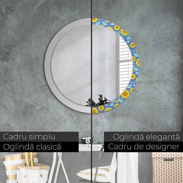 Miroir rond imprimé Tournesols géométriques