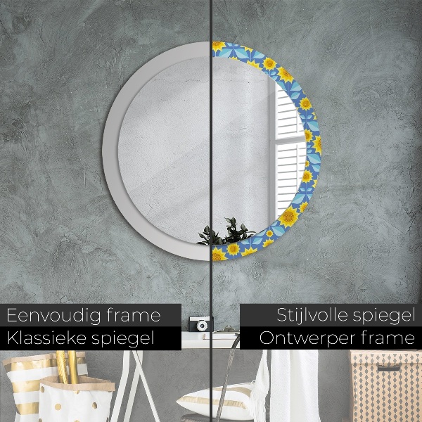 Miroir rond imprimé Tournesols géométriques