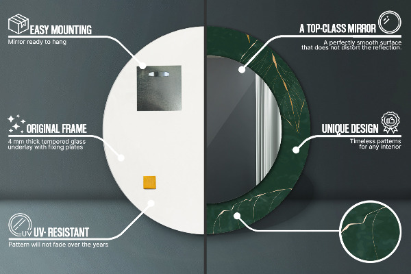 Miroir rond imprimé Feuilles dorées délicates