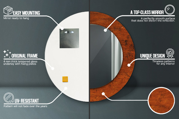 Miroir rond cadre avec impression Bois naturel
