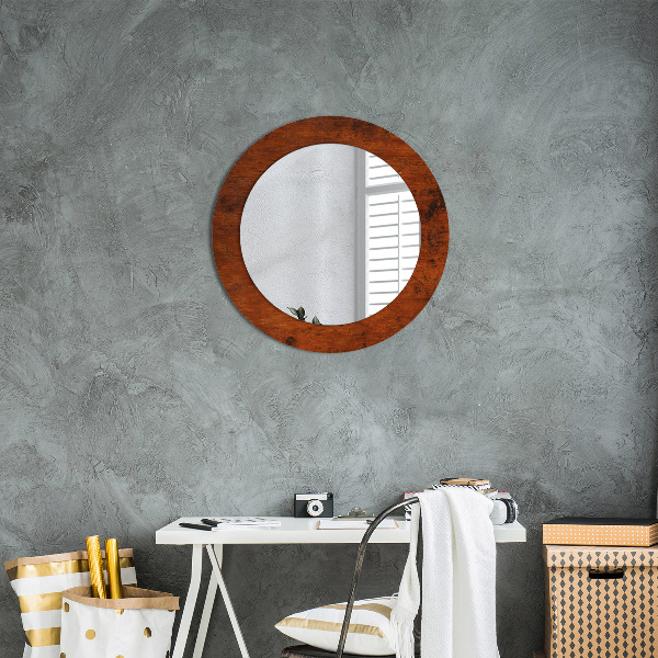 Miroir rond cadre avec impression Bois naturel