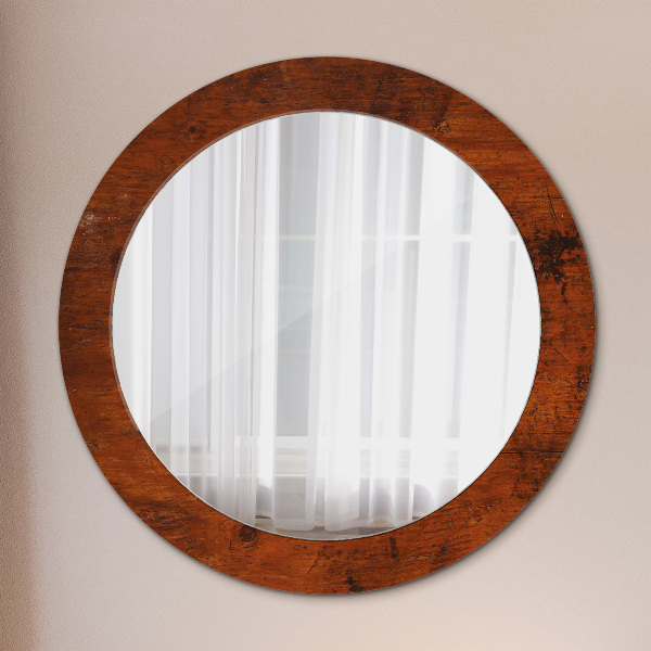 Miroir rond cadre avec impression Bois naturel