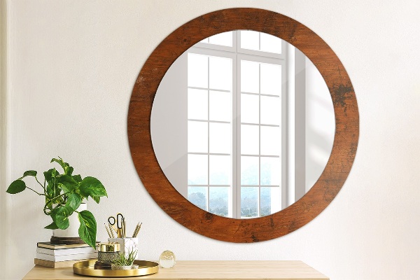 Miroir rond cadre avec impression Bois naturel