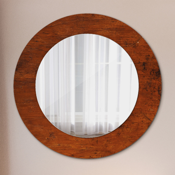 Miroir rond cadre avec impression Bois naturel