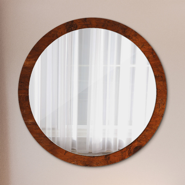 Miroir rond cadre avec impression Bois naturel