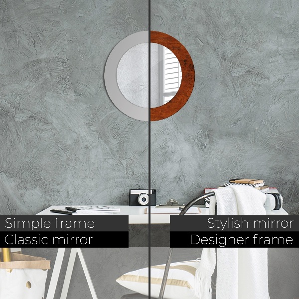 Miroir rond cadre avec impression Bois naturel