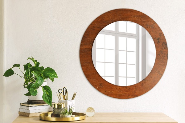 Miroir rond cadre avec impression Bois naturel
